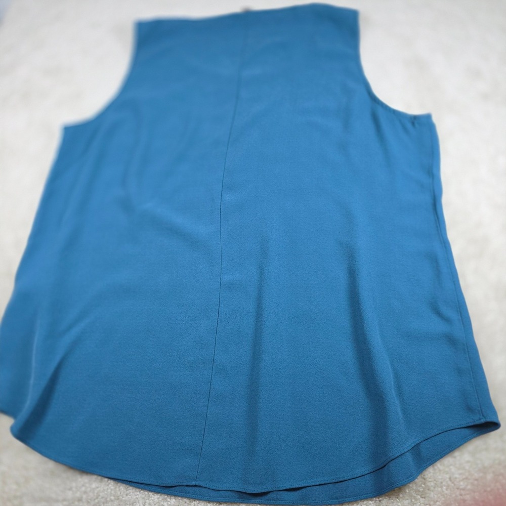 Eileen Fisher‎ Womens L Blue Sleeveless Tank Top Blouse 100% Silk Crepe - Picture 4 of 9
